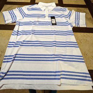 XL Adidas Golf Polo - White w/Blue Stripes